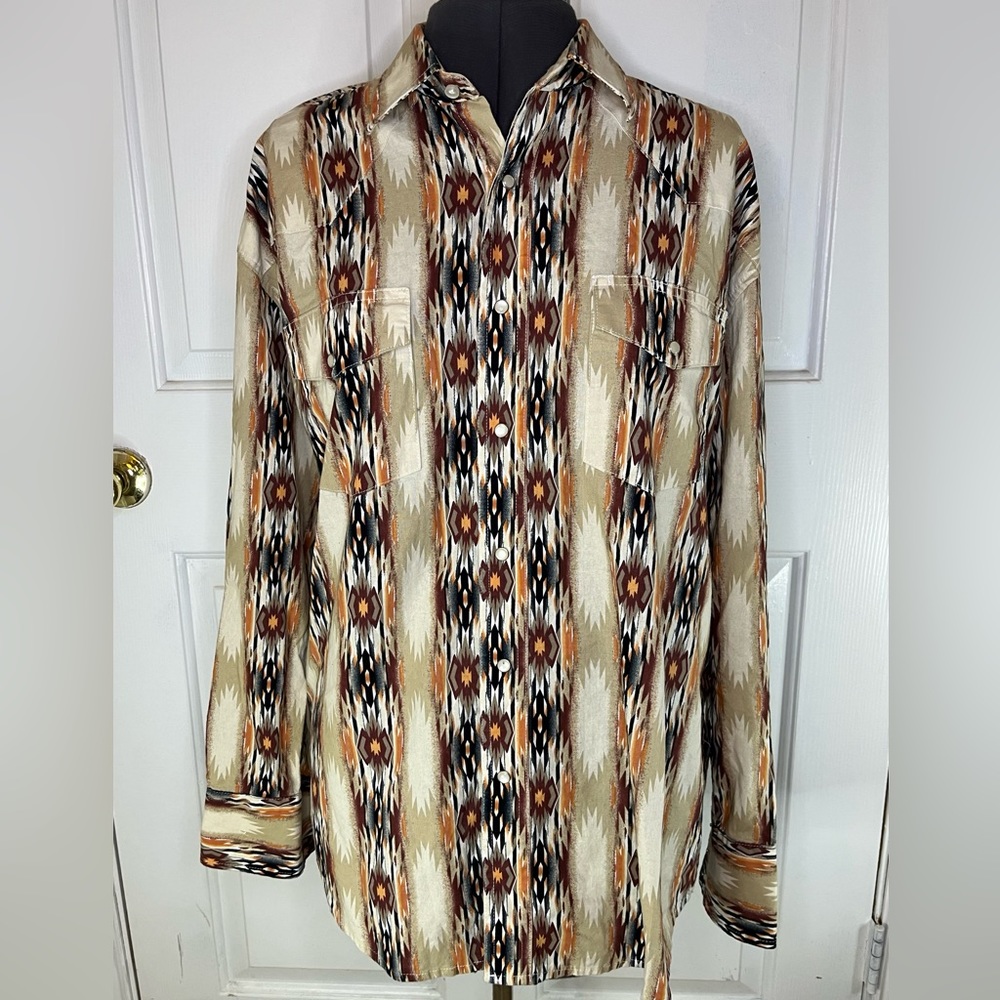 Vintage Wrangler Western Shirts Men’s Large Pearl Snap Button Up Long Sleeve